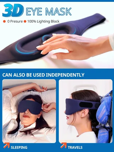 Vista 3 de SARISUN Máscara de ojo 3D con correa para la cabeza de avión, alternativa de almohada de viaje para vuelo largo, soporte de 360°, soporte