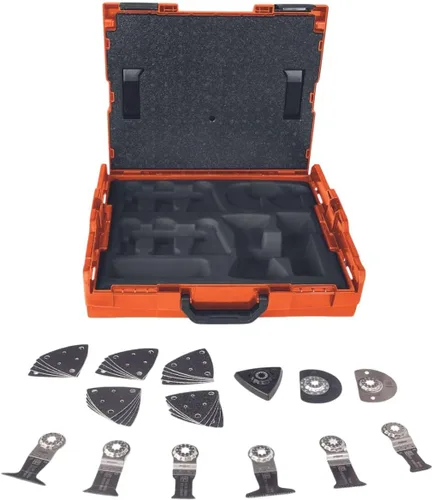 Fein Starlock Plus Systainer Kit con accesorios - Incluye 6 cuchillas E-Cut para madera y metal, almohadilla de lijado de 5.118 in y papel de lija
