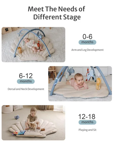Vista 5 de Blissful Diary Shell Tapete de Juego para Bebé, Alfombra de Tiempo de Barriga Más Suave y Amplia con 6 Juguetes Desmontables para el Desarrollo