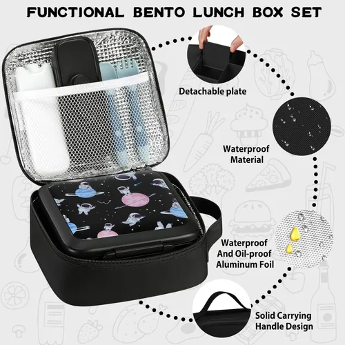 Vista 3 de JXXM Lonchera Bento para niños con termo de sopa de 8 onzas, recipientes de almuerzo a prueba de fugas con 5 compartimentos, tarro térmico