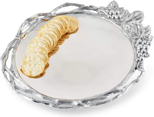 Vista 4 de Arthur Court Diseños de uva de aluminio abierta bandeja redonda grande 17 diámetro