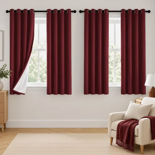 Vista 43 de 2 paneles de cortinas 100% opacas, de peso medio, con aislamiento térmico y ojales para dormitorio, sala de estar, tratamiento de ventana con Beige
