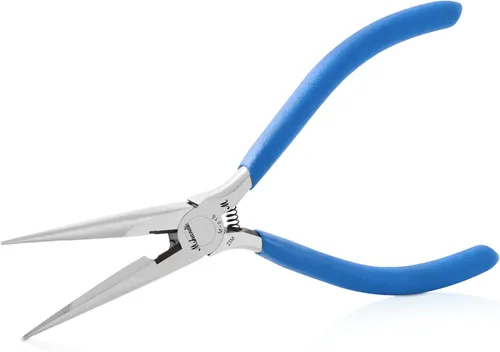 Vista 9 de Alicates de punta de aguja de mandíbula lisa, alicates de punta larga de acero de alto carbono sin dentar de 4.8 pulgadas para fabricación de joyas