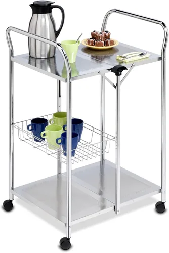 Vista 2 de Honey-Can-Do CRT-01703 Carrito plegable de lujo, cromado, 2 niveles