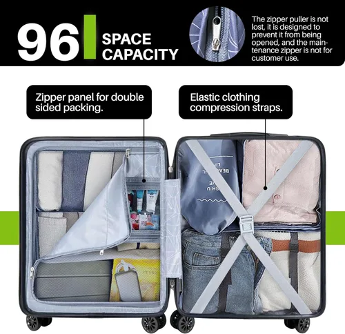 Vista 5 de AnyZip Equipaje de mano de 21" Hardside PC ABS ligero USB maleta con ruedas TSA Lock