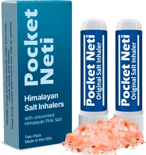 Basic Vigor Pocket Neti - Inhalador de tubo de sal del Himalaya (sin aroma, sin aceites esenciales), paquete de 2 unidades de terapia de sal portátil