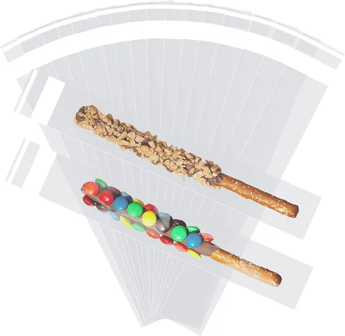 200 bolsas gruesas para barra de pretzel, 2 x 10 pulgadas, celofán autosellante, bolsas individuales transparentes para chocolate, dulces, galletas