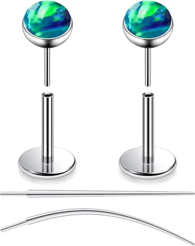 Vista 31 de F136 - Aretes de titanio 20/18/16G sin rosca, con parte trasera plana, multicolor, ópalo, nariz, labret Medusa Monroe, piercing con forma cónica