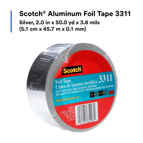 Vista 2 de Scotch - Cinta de aluminio, 2 pulgadas por 50 yardas, 3311, 1 rollo