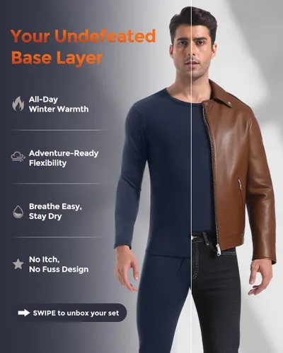 Vista 2 de CL convallaria Long Johns - Ropa interior térmica para hombre, forro polar suave, capa base para clima frío, conjunto de regalo