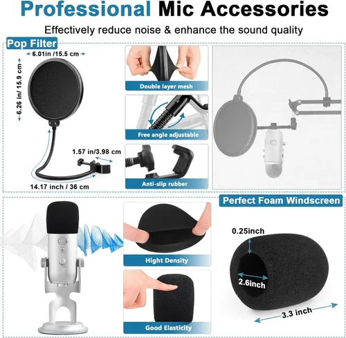 Vista 5 de Soporte de micrófono para Blue Yeti Soporte de escritorio con brazo de micrófono mejorado para Hyperx Quadcast Blue Yeti Pro X Snowball con soporte