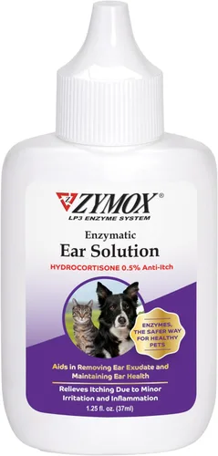Solución enzimática para oídos Zymox con hidrocortisona de 0.5%, para perros y gatos, 1.25 onzas