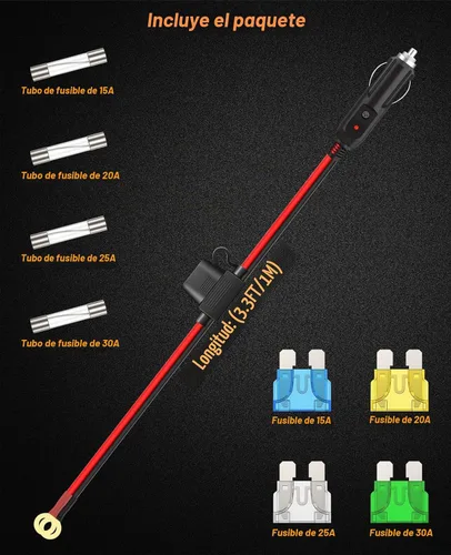 Vista 7 de 12AWG Cable de Cargador de Encendedor de Cigarrillos Resistente, Cable Adaptador de Encendedor de Cigarrillos Macho de 3.3FT con Luz LED y Caja