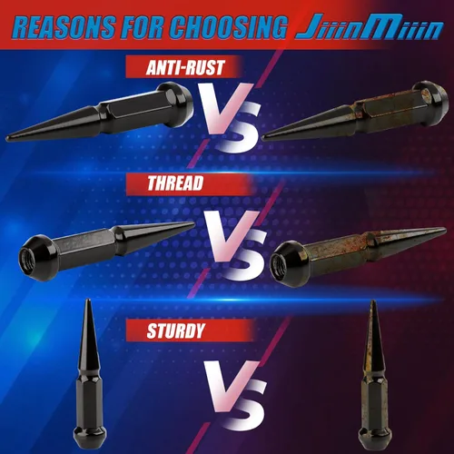 Vista 5 de JiiinMiiin M10 x 1.25 tuercas largas de acero, paso de rosca de 10 x 1.25 pulgadas, juego de 16 tuercas de rueda ATV con un enchufe. [Negro]