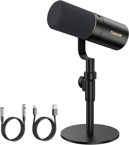 Vista 6 de Micrófono dinámico TONOR, micrófono XLR/USB para podcast, grabación, transmisión, juegos, micrófono de estudio cardioide XLR con silencio rápido