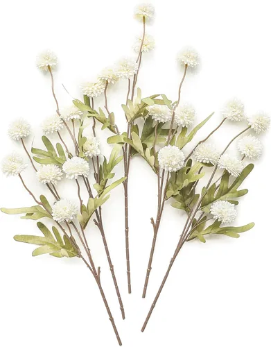 Vista 26 de Floroom 5 piezas Crisantemos de Seda Sintética Durazno Albaricoque Flores Artificiales, Pequeños Mini Crisantemos Falsos a Granel con Tallos