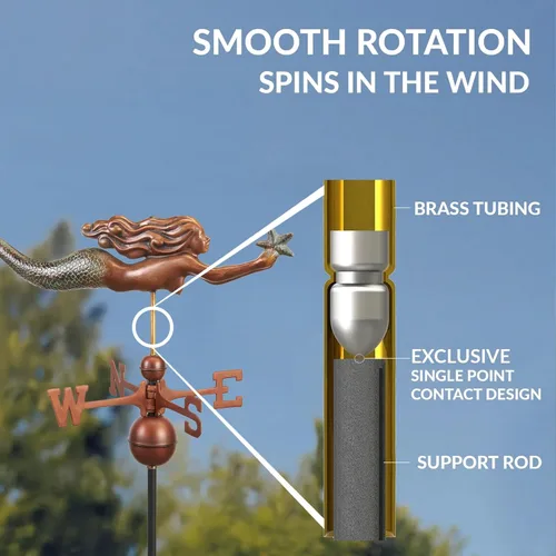 Vista 5 de Sirena con estrella de mar veleta - Pátina multicolor con acabado a mano de cobre puro por Good Directions