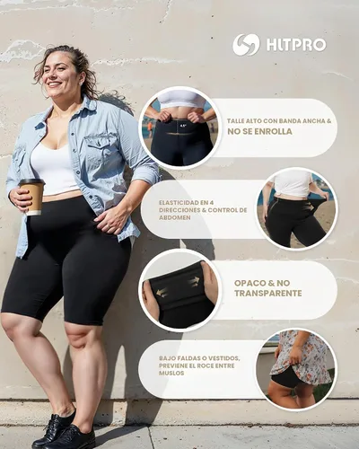 Vista 4 de HLTPRO 3 Pack Plus Size Biker Shorts for Women, Pocket & No-Pocket Options Negro/Beige Rosa/ Gris