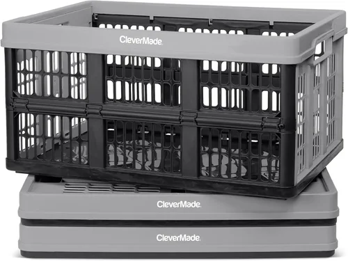Vista 11 de CleverMade Cajas de Utilidad Plegables-Obsidiana 1 paquete 45L / 11 Gal soporta 66 lbs - Contenedores Apilables de Servicio Pesado - Cestas que