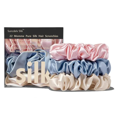 Vista 22 de Suncdelv Seda, coleteros de seda 100% para el cabello, lazos para el cabello de 22 momme para antiarrugas y roturas, accesorios naturales