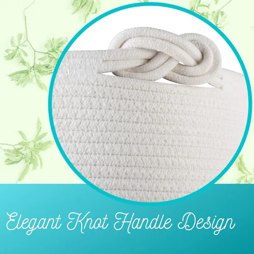 Vista 7 de MINTWOOD Design Cesta de almacenamiento de cuerda de algodón tejida de 15 x 14.2 pulgadas, cesta de juguetes de peluche, canasta de lavandería