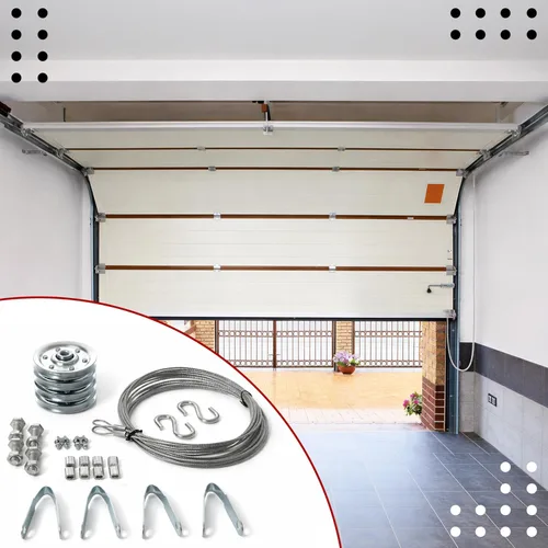 Vista 7 de Kit de polea y cable para puerta de garaje, juego de 4 poleas con 2 cables de acero, se adapta a puertas de garaje de 7 pies y 8 pies, poleas