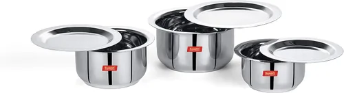 Vista 6 de Sumeet Tapa de acero inoxidable/patila/utensilios de cocina con tapas, 370, 550, 27.1 fl oz, 3 piezas (acero)