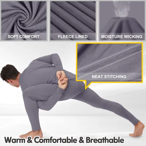 Vista 5 de CL convallaria Long Johns Thermal Underwear for Men Soft Fleece Lined Base Layer Cold Weather Top Bottom Set XS-4XL