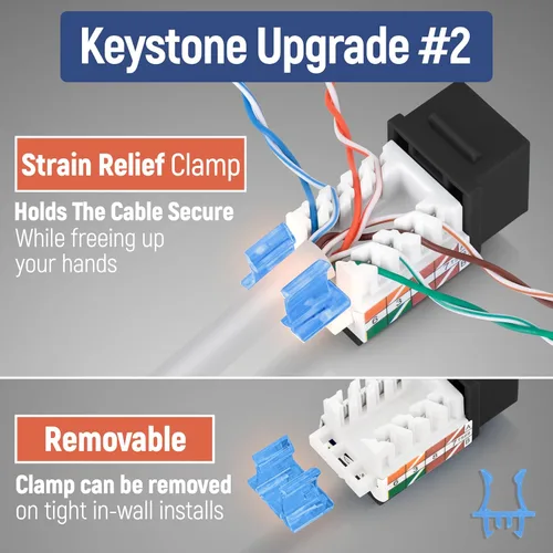 Vista 4 de Everest - Paquete de 10 conectores Keystone RJ45 Cat5e en ángulo de 45°, color negro, conectores RJ45 hembra de perfil delgado, conector Keystone