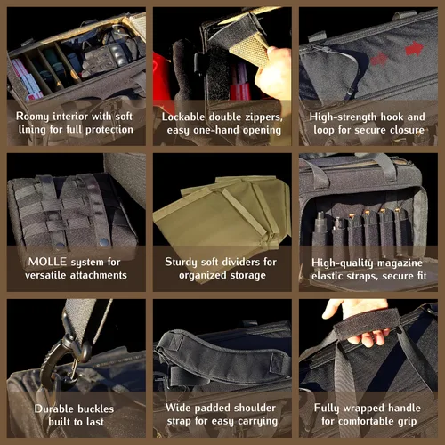 Vista 6 de Bolsa de Tiro para Munición de Pistola, Estuche de Arma L para Transportar 5+ Pistolas, Accesorios de Equipo Táctico con Cremallera con Seguro