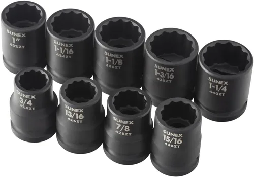 Vista 3 de SUNEX TOOLS 4687 Juego de llaves de impacto SAE de 12 puntos con accionamiento de 3/4 pulgadas, 9 piezas