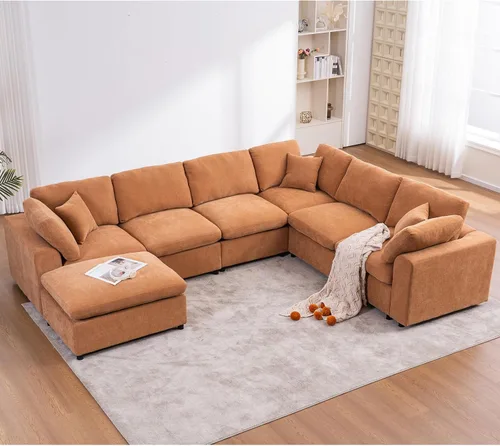 Vista 12 de Sofá modular en forma de L, moderno sofá nube con otomana, sofá esquinero de 3 plazas, sofás de felpilla con asientos profundos para salas de estar