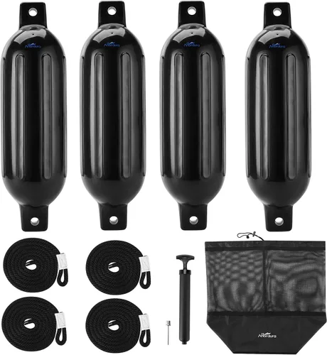 Vista 15 de Affordura Paquete de 4 Defensas de Barco Parachoques Defensas con 4 Cuerdas, Parachoques de Barco para Defensas de Barco Pontón Inflables