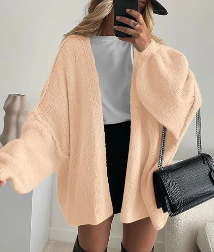 Vista 3 de PRETTYGARDEN Suéteres tipo cárdigan de gran tamaño para mujer Albaricoque