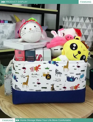 Vista 5 de FANKANG - Cesta rectangular de tela con estampado de dinosaurios para almacenamiento de guardería, cesta de almacenamiento, bolsa de libros, cestas
