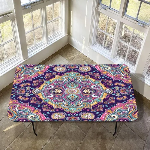 Vista 11 de Mantel ajustable elástico de granja, 24 x 36 pulgadas, mantel rectangular para mesa plegable de 3 pies, estampado de árboles de pinos de invierno