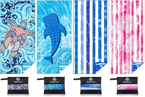 Vista 29 de Toalla de playa ligera de microfibra sin arena, de secado rápido, absorbente, toallas delgadas compactas para natación, piscina, camping, accesorios