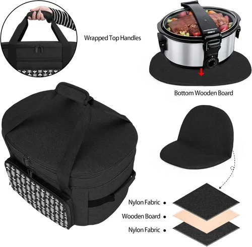 Vista 5 de Yarwo Bolsa de viaje para olla de cocción lenta mejorada 2026 con tabla inferior compatible con Crock-Pot y Hamilton Beach de 6, 7, 8 cuartos