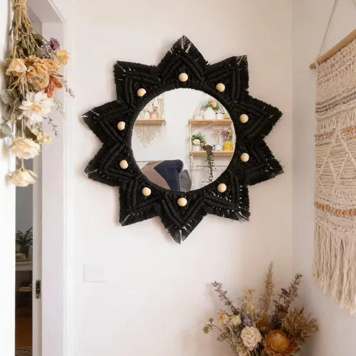 Vista 8 de TENEWEE Espejo bohemio para colgar en la pared, espejo redondo bohemio de macramé para dormitorio, sala de estar
