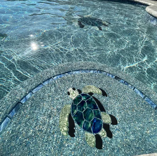 Vista 3 de Aquatic Custom Tile Blue Sea Turtle Group - Mosaico de piscina de porcelana