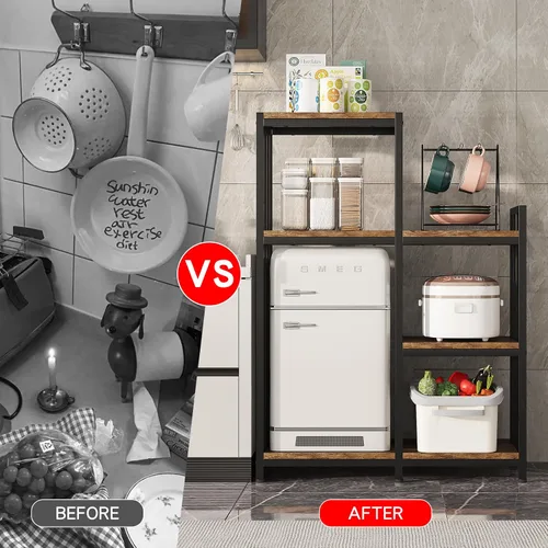 Vista 4 de Estante para hornear de cocina de 6 niveles, mini soporte independiente para nevera, altura ajustable, con almacenamiento, soporte resistente