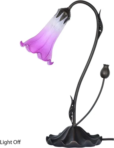 Vista 2 de Bieye L10849 Lámpara de mesa de acento de vidrio soplado con flor de lirio para decoración de sala de estar/dormitorio (1 luz, púrpura)