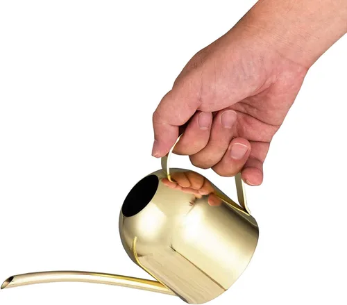 Vista 5 de IMEEA Regadera dorada para plantas de interior, orquídea, bonsái, acero inoxidable con boquilla larga para casa, escritorio, oficina, 15 onzas