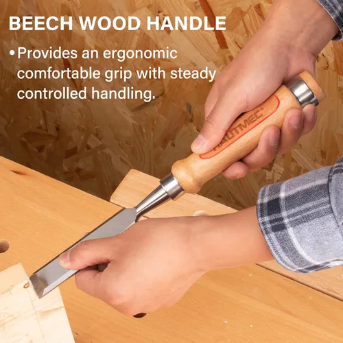 Vista 5 de HAUTMEC Juego de cinceles de madera para carpintería, cinceles pequeños de 4 piezas con bisel 60CR-V cuchillas de acero y asas de haya