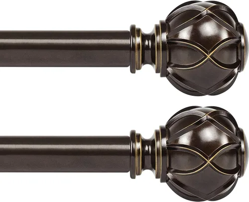 KAMANINA Barra de cortina de 1 pulgada telescópica individual de 28 a 48 pulgadas (2.3-4 pies), 2 barras de cortina de bronce antiguo para ventanas