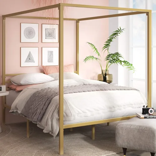 Vista 10 de Zinus Patricia Armazón de Cama con Plataforma de Dosel de Metal Negro, Base de Colchón con Soporte de Listones de Acero, No Necesita Somier, Fácil