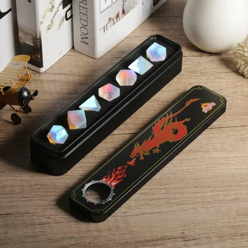 Vista 6 de DNDND - Juego completo de 7 dados de vidrio esmerilado arcoíris con caja de regalo para juegos de mesa Dungeons and Dragon D&D (arcoíris escarchado)