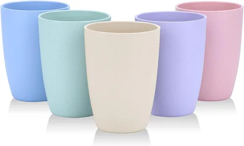 Vista 13 de LuckyZone Vaso reutilizable de paja de trigo (12 onzas), juego de vasos irrompibles para el hogar y al aire libre, vaso apto para lavavajillas, sin