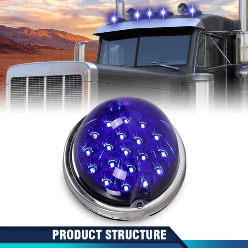 Vista 4 de PIT66 Lente transparente Luz LED azul Sandía (19 LED) Marcador de luz intermitente universal