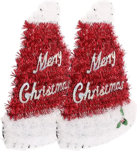 Sombrero de Papá Noel de Navidad con texto en inglés «Merry Christmas», decoración para colgar en la pared, decoración para ventana, árbol de